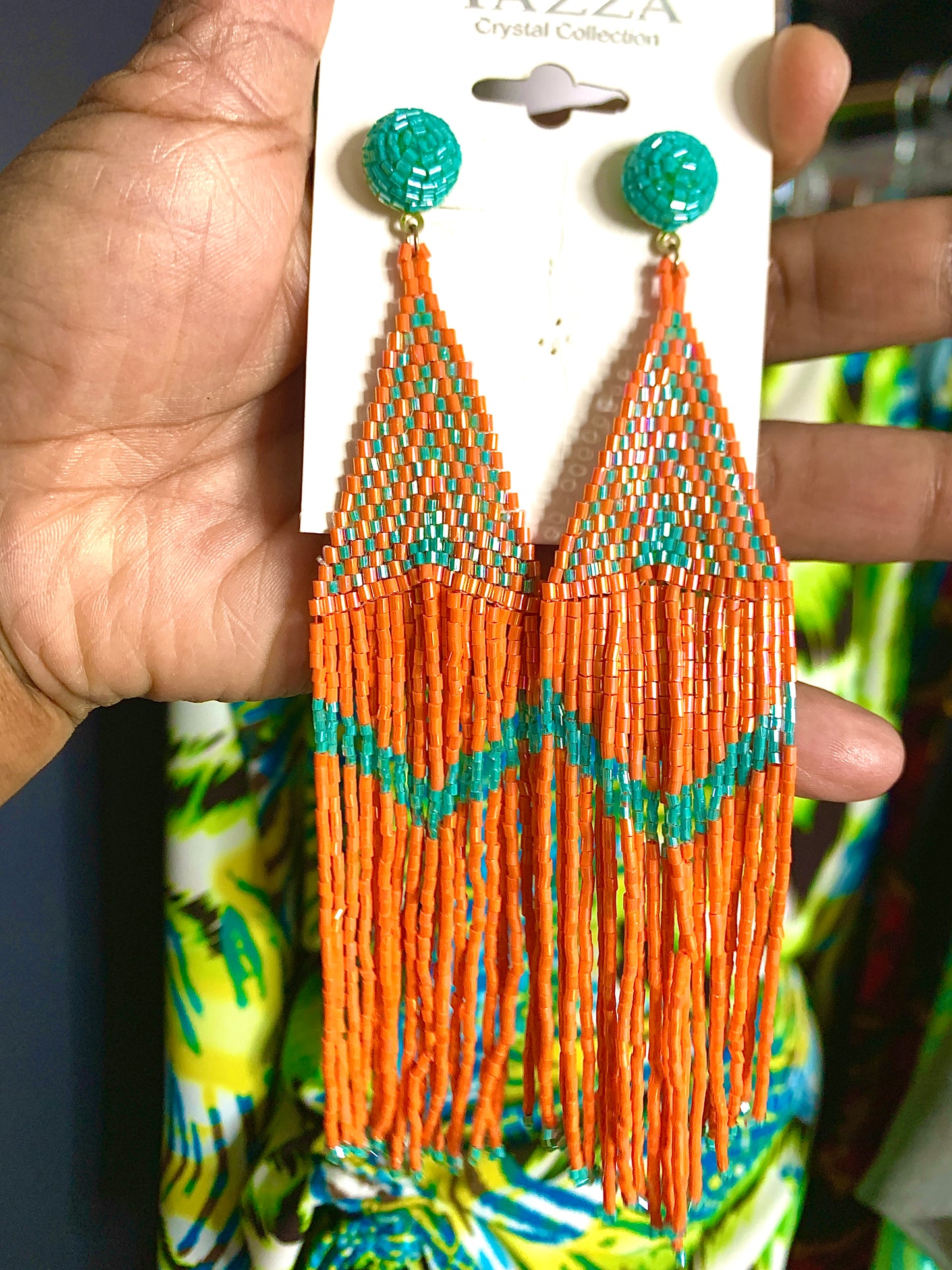 Orange and mint beaded earrings