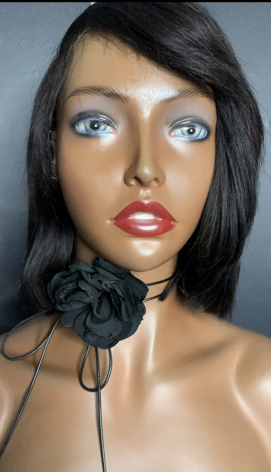 Black flower tie choker