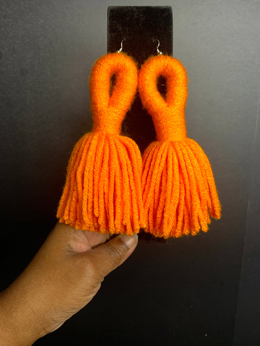 Orange yarn earrings