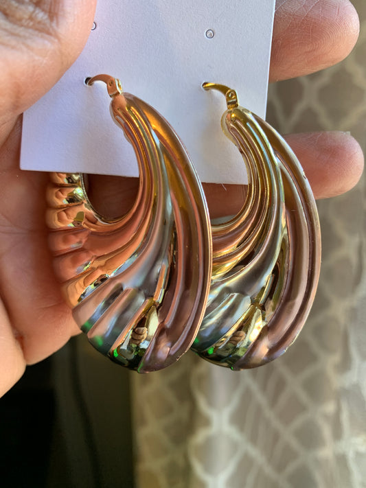 Tri color swirl oval bubble earring