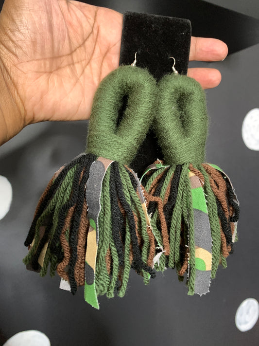 Camo yarn earrings